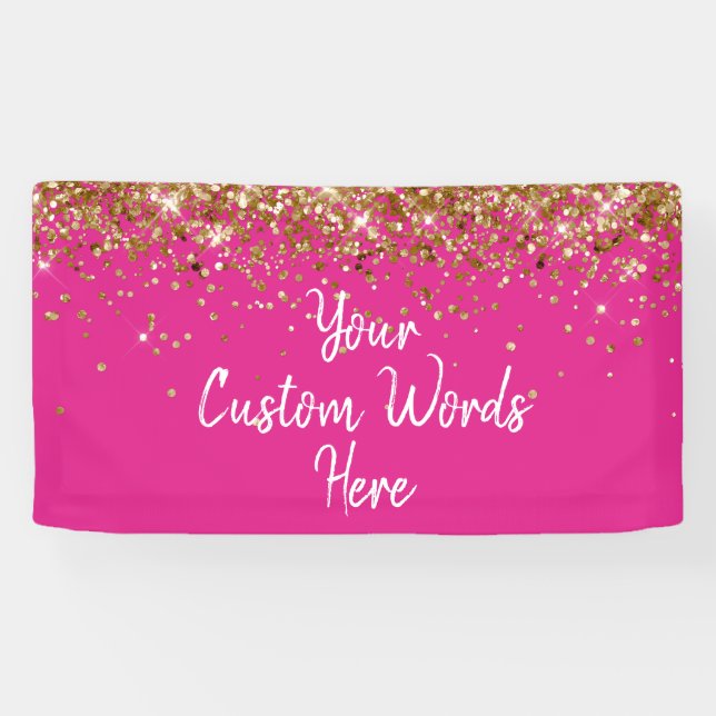 Custom Bright Pink Gold Birthday Party Photo Booth Banner (Horizontal)