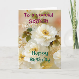 Custom Bright  Pink Lilies Happy Birthday Sister Card