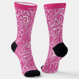 Custom Bright Pink Paisley floral Pattern Socks