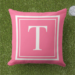 Custom Bright Pink Square Monogram Initial Letter Cushion