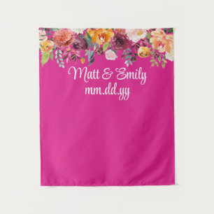 Custom Bright Pink Wedding Reception Photo Booth Tapestry