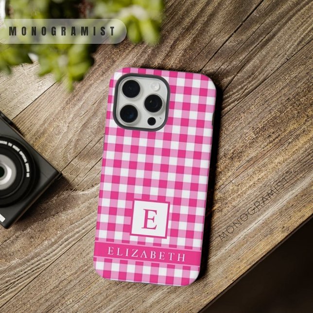 Custom Bright Pink White Chequered Pattern iPhone Case (Custom Bright Pink White Checkered Pattern iPhone Case
)