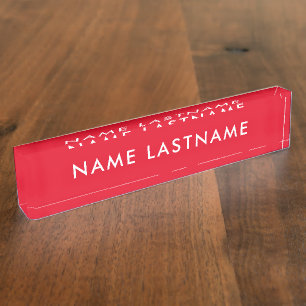 Custom Bright Red Simple Modern Basic Minimalist Nameplate