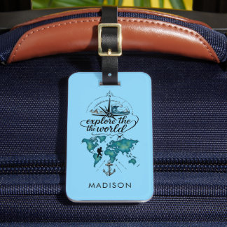 Custom Bright Solid Blue Explore the World Luggage Tag