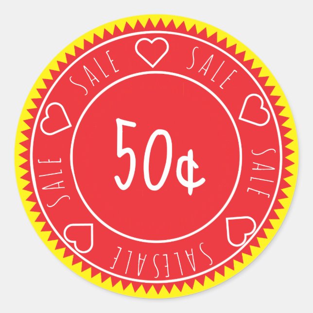Custom Bright Yellow Red Sale Price Classic Round Sticker (Front)