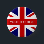 Custom British Union Jack badge pin buttons<br><div class="desc">Custom British Union Jack badge pin buttons. English pride design with UnionJack flag. UK United Kingdom,  GB Great Britain. Make your own pins for Birthday party celebrations and national holiday events. Add your own name,  funny quote or saying.</div>