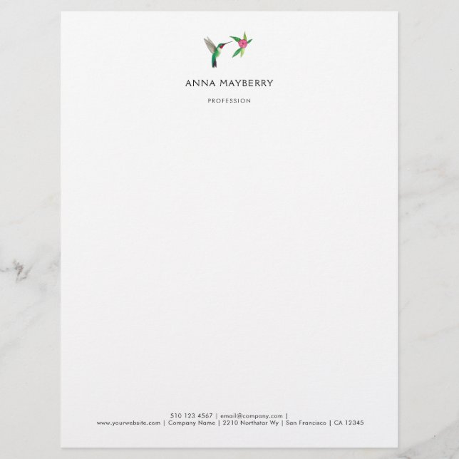 Custom Broad-tailed Hummingbird  Letterhead (Front)