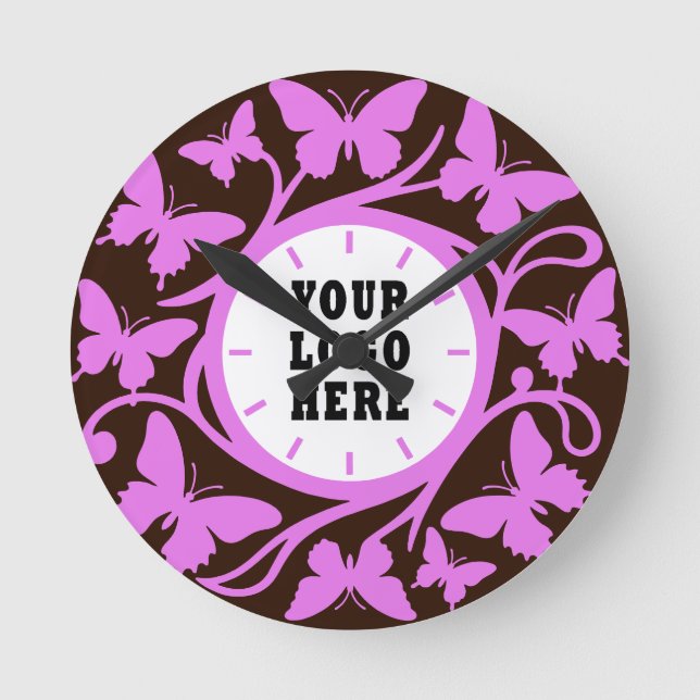 Custom Brown and Pink Butterfly Clock (1) (Front)
