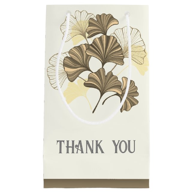 Custom Brown and White Leaf Thank You Small Gift Bag (Front)