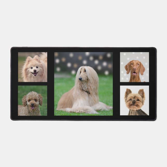 Custom Brown Beige Dog Photos on Black Desk Mat (Front)