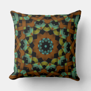 Custom Brown Blue Green Circle Weave Pattern Cushion