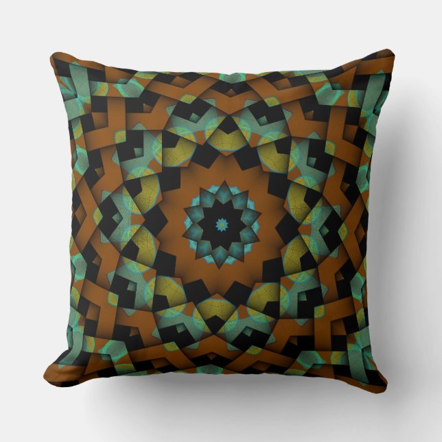 Custom Brown Blue Green Circle Weave Pattern Cushion (Front)