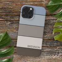 Custom Brown Blue Taupe Grey Black Stripes Art