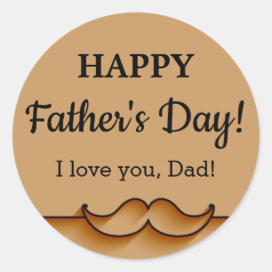 CUSTOM Brown Father's Day Moustache Classic Round Sticker