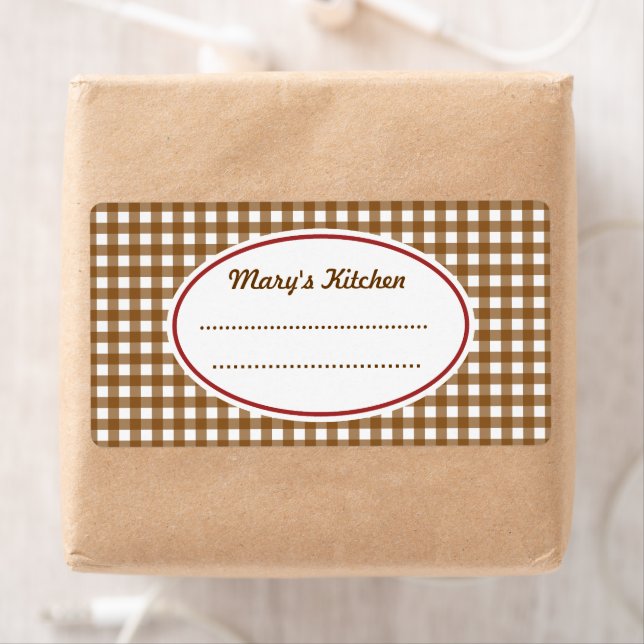 Custom Brown Gingham Kitchen Labels (Insitu)