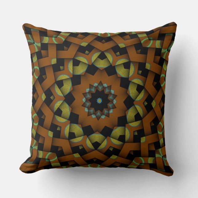Custom Brown Green Circle Weave Pattern Pillow (Front)