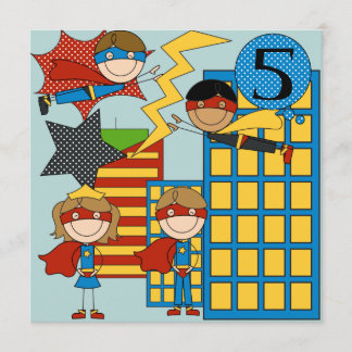 Custom Brown Hair Boy Super Hero Birthday Invites