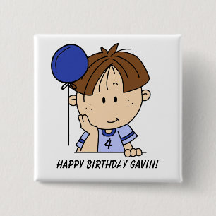 Custom Brown Haired Boy Birthday Button