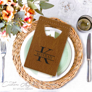 Custom Brown Leather Print Monogram Bottle Opener