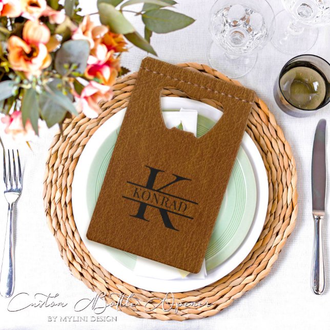 Custom Brown Leather Print Monogram Bottle Opener (Creator Uploaded)