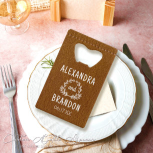 Custom Brown Leather Print Wedding Bottle Opener