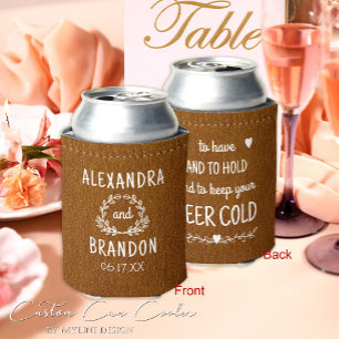 Custom Brown Leather Print Wedding Favour Can Cooler