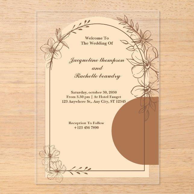 Custom Brown Rustic Acrylic Wedding Invitations (Front)