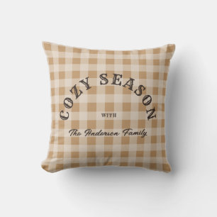 Custom Brown Script Rustic Western Gingham Pattern Cushion