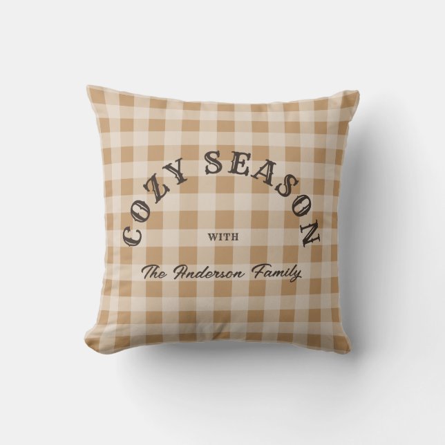 Custom Brown Script Rustic Western Gingham Pattern Cushion (Front)