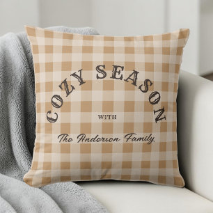 Custom Brown Script Rustic Western Gingham Pattern Cushion