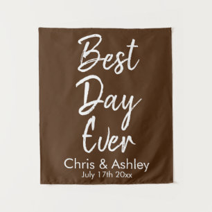 Custom Brown Wedding Best Day Ever Photo Booth Tapestry