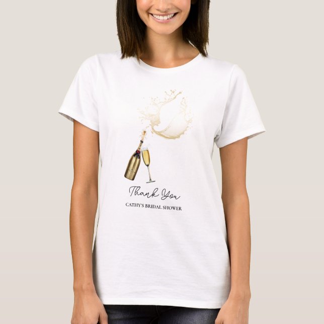 Custom Brunch & Bubbly Gold Bridal Shower T-Shirt (Front)