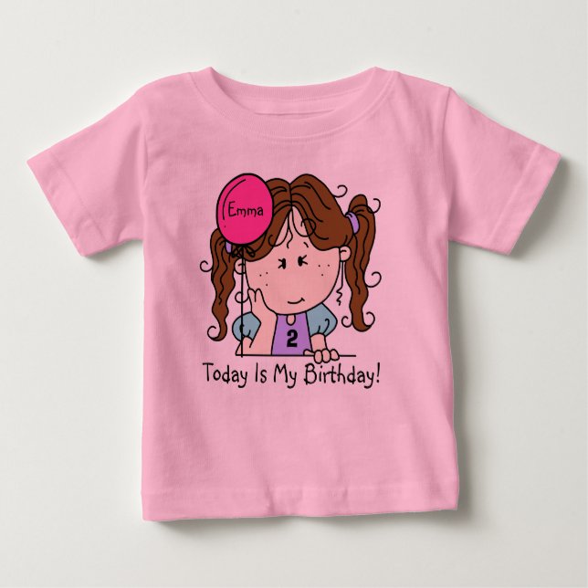 Custom Brunette Girl With Balloon Birthday T-shirt (Front)