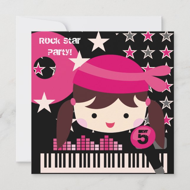 Custom Brunette  Rock Star Birthday Invitations (Front)