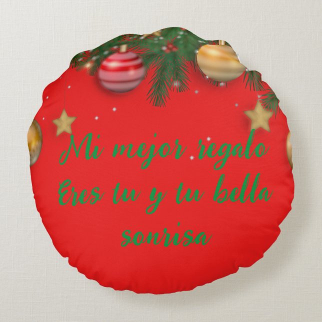 Custom Brushed  Round Throw Pillow Merry Christmas (Back)