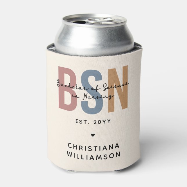 Custom BSN Bachelor of Science in Nursing Can Cooler (Can Front)