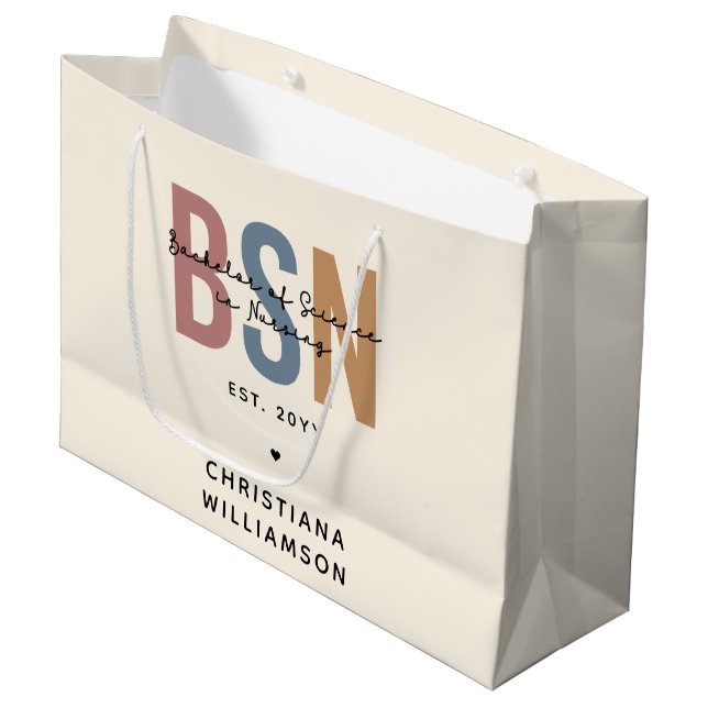Custom BSN Bachelor of Science in Nursing Large Gift Bag (Front Angled)
