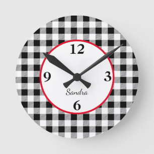 Custom Buffalo Check Red Accent Acrylic Round Clock