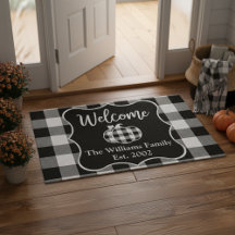 Custom Buffalo Plaid Black & White Autumn Welcome