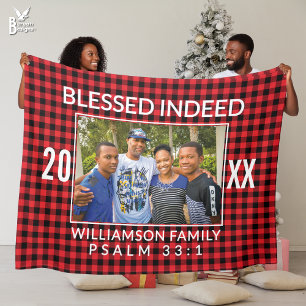 Custom Buffalo Plaid Family Christian Christmas  Fleece Blanket