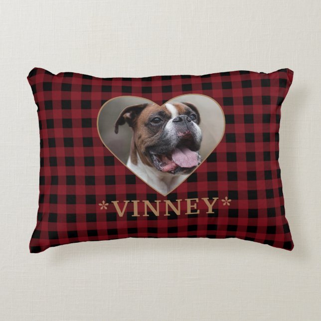 Custom Buffalo Plaid Heart Decorative Cushion (Front)