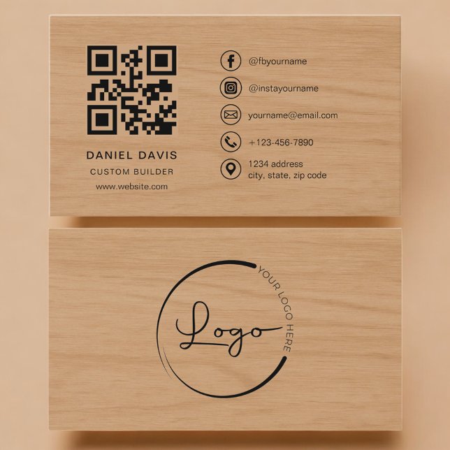 Custom Builder Wood Professional QR Code Business Card (Creator Uploaded)