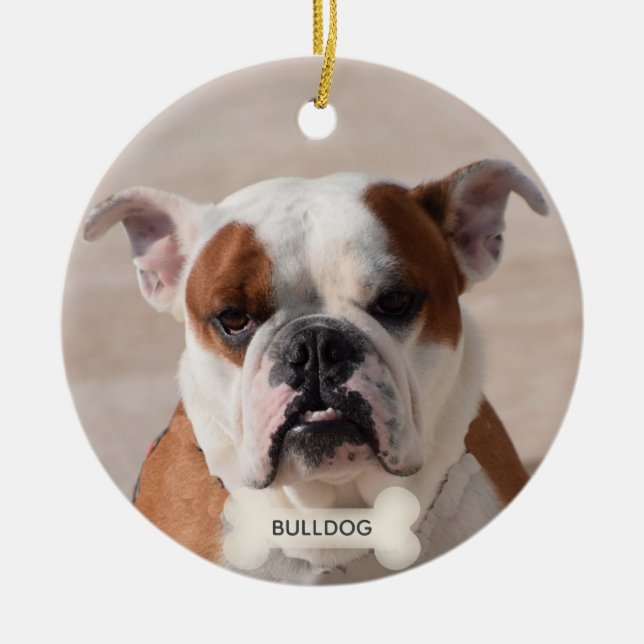 Custom Bulldog Boxer Dog Photo Ceramic Tree Decoration (Front)