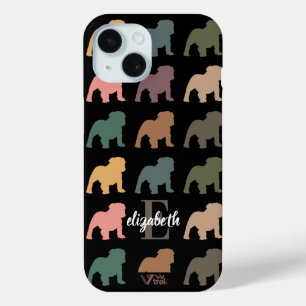 Custom Bulldog Floral Name Initial Boho Pet Lover iPhone 15 Case