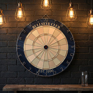 Custom Bullseye Club Navy Blue Wood Grain Dartboard