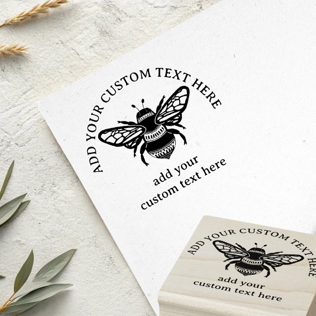 Custom Bumble Bee Add Your Own Message Rubber Stamp (Creator Uploaded)