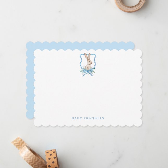 Custom Bunny Baby Boy Stationery Baby Shower  Card (Front/Back In Situ)