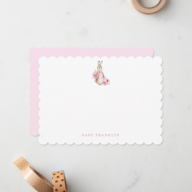 Custom Bunny Baby Girl Stationery Baby Shower  Card (Front/Back In Situ)