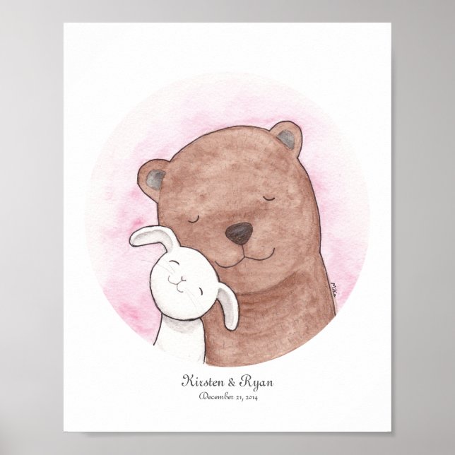 Custom Bunny & Bear Poster Personalised Couple Art (Front)