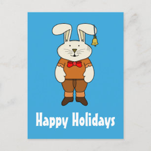 Custom Bunny with a bell in his ear Holiday Postcard